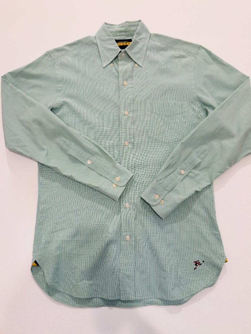 RARE Rugby Ralph Lauren Green Gingham Button Down w/ Kicker Logo (Men's small)